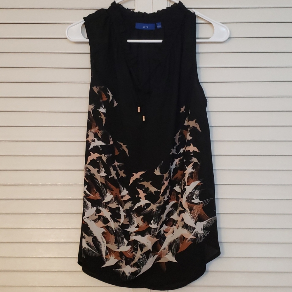 Black blouse tank with bird design size L